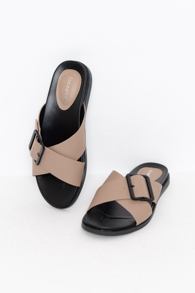 Roe Taupe Cross Over Buckle Slide