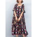 Beautiful o neck large hem linen quilting dresses To Get design red Plaid Art Dress summer