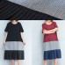 Style black cotton outfit Korea Inspiration patchwork o neck Dresses Summer Dress