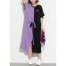 Style purple black cotton clothes plus size Shirts o neck patchwork Kaftan Summer Dress